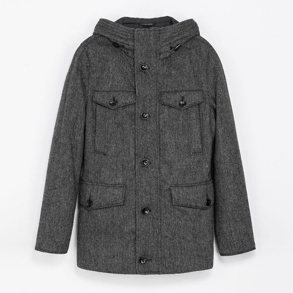ZARA MAN Herringbone Hooded Jacket/Coat Size L New With Tags - Picture 1 of 15